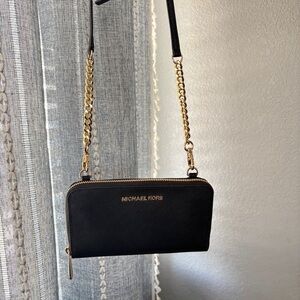 Michael Kors Black and Gold Chain Strap Crossbody Wallet